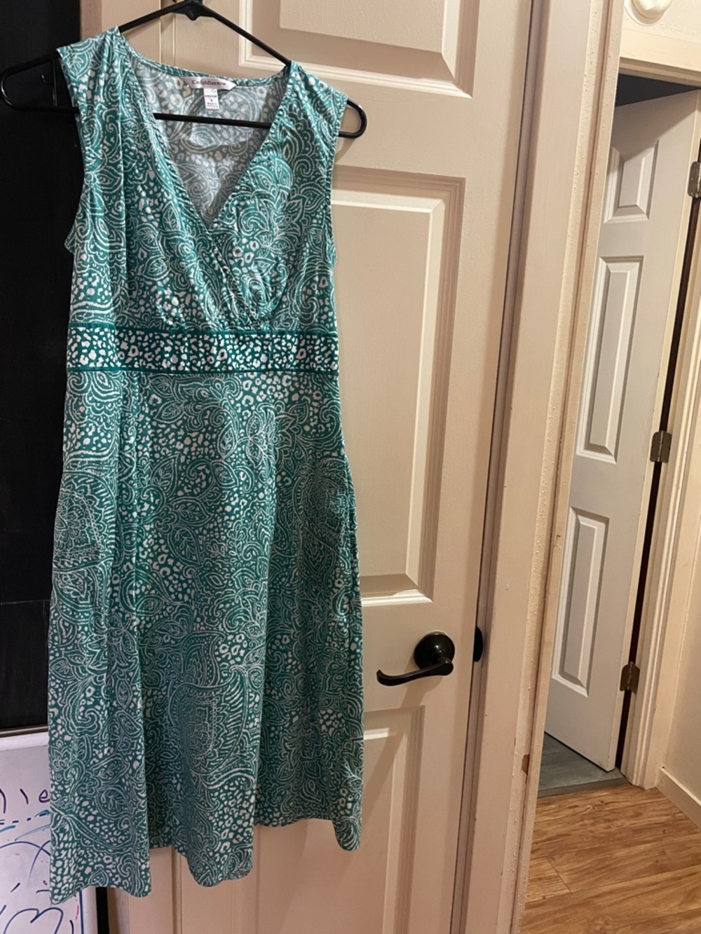 croft & barrow Teal Paisley Sleeveless V-Neck Midi Dress with Waist Band